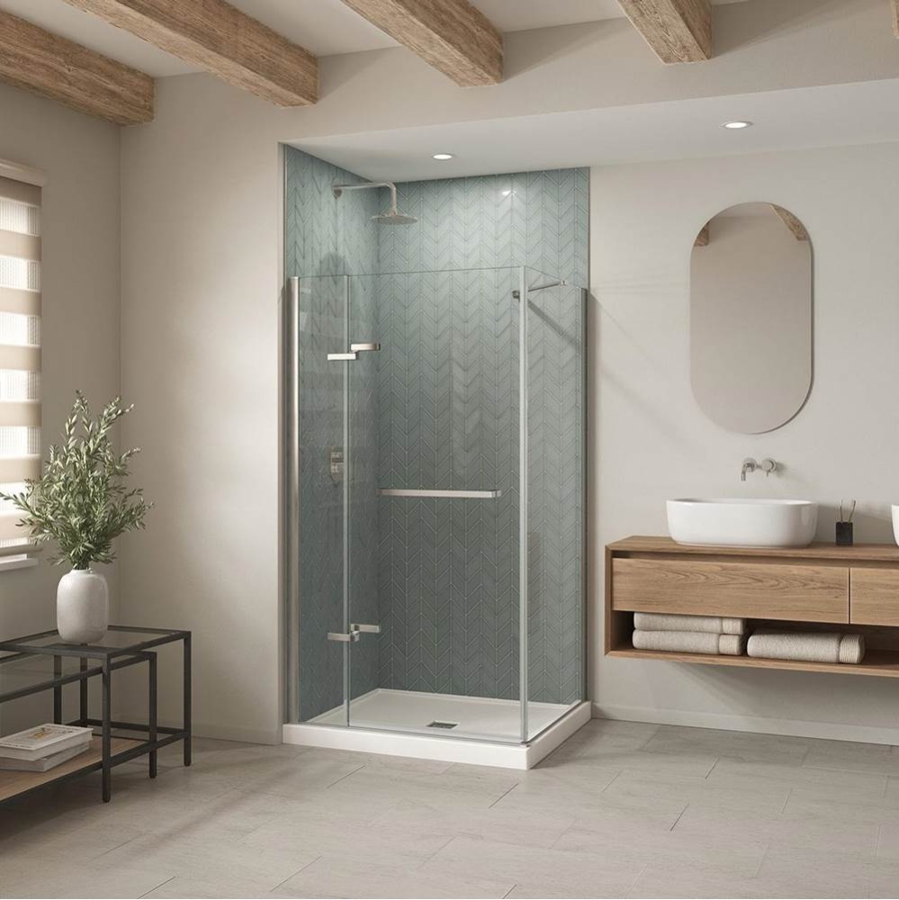 B3X 4236 Acrylic Corner Left Shower Base with Anti-slip Bottom with Center Drain in White