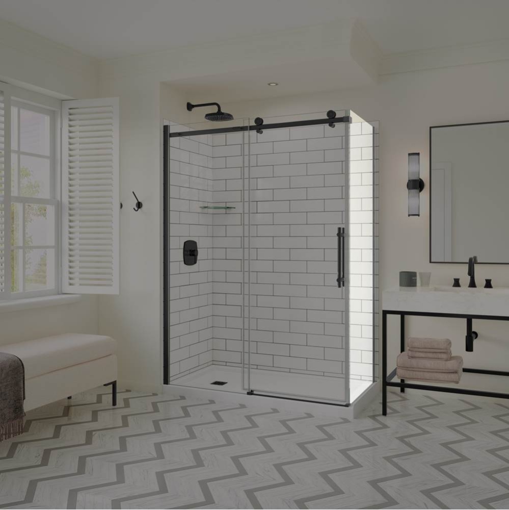 Odyssey SC Return Panel for 32 in. Base in Clear Glass in Matte Black