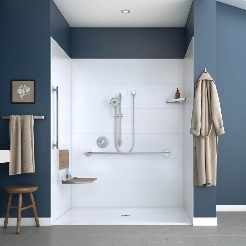 Acolyte 6238 Acrylic Alcove Shower Base in White with Fire-Resistant Center Drain in Chrome