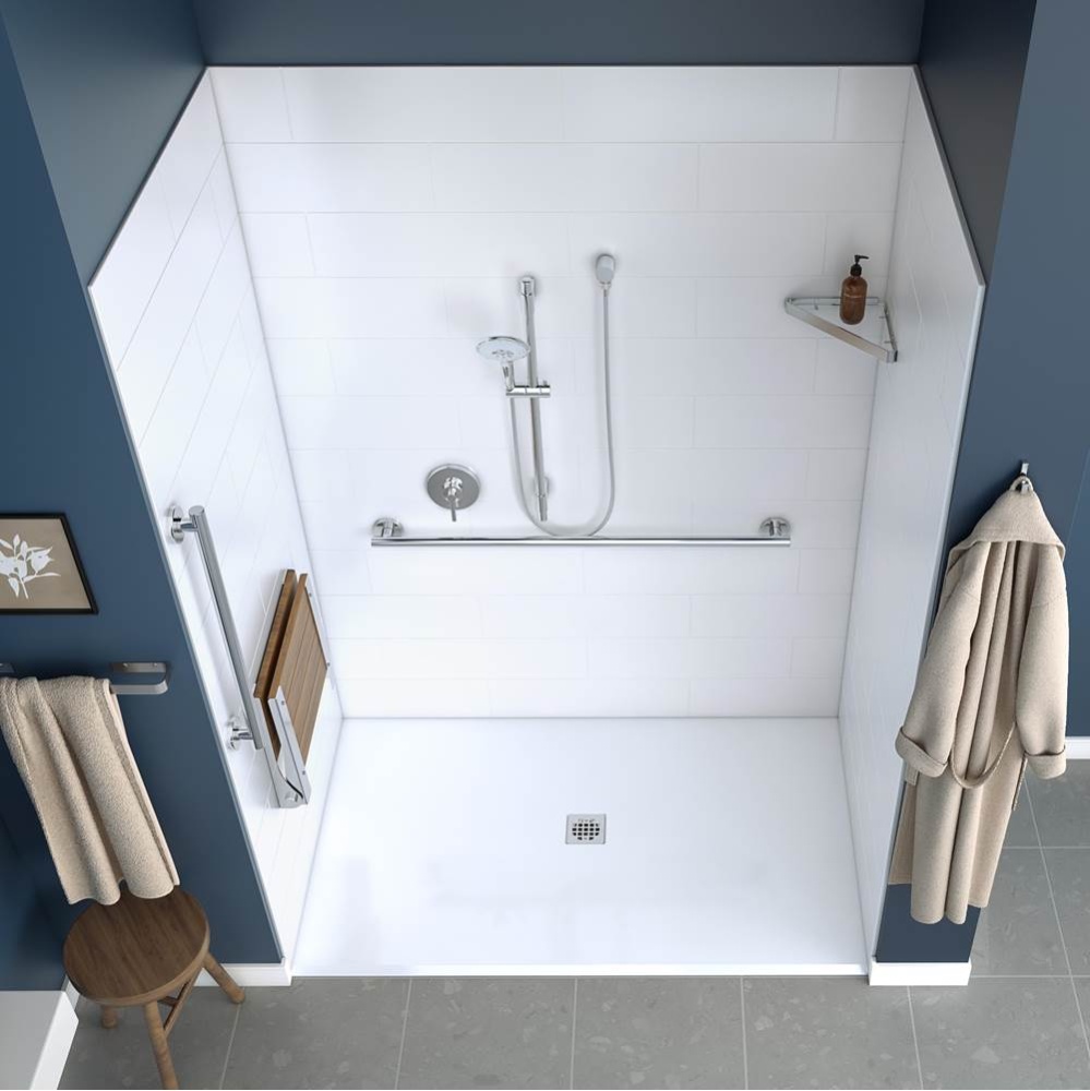 Acolyte 6238 Acrylic Alcove Shower Base in White with ABS Center Drain in Chrome