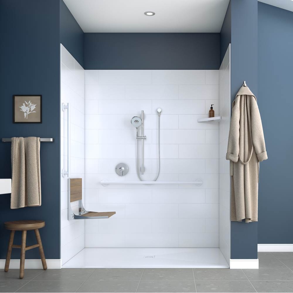 Acolyte 6238 Acrylic Alcove Shower Base in White with Fire-Resistant Center Drain in White