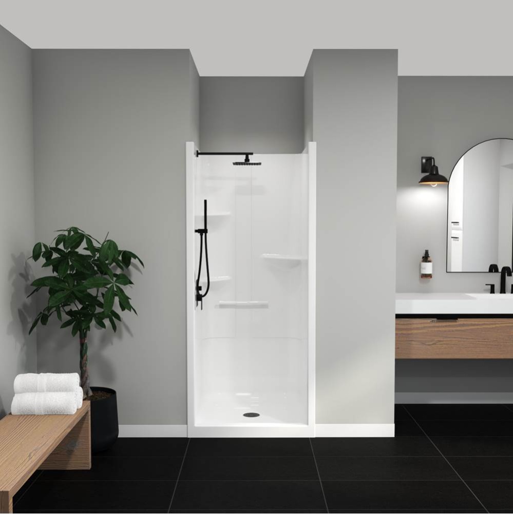 Camelia SH-3636 Acrylic Alcove Center Drain No Seat One-Piece Shower in White