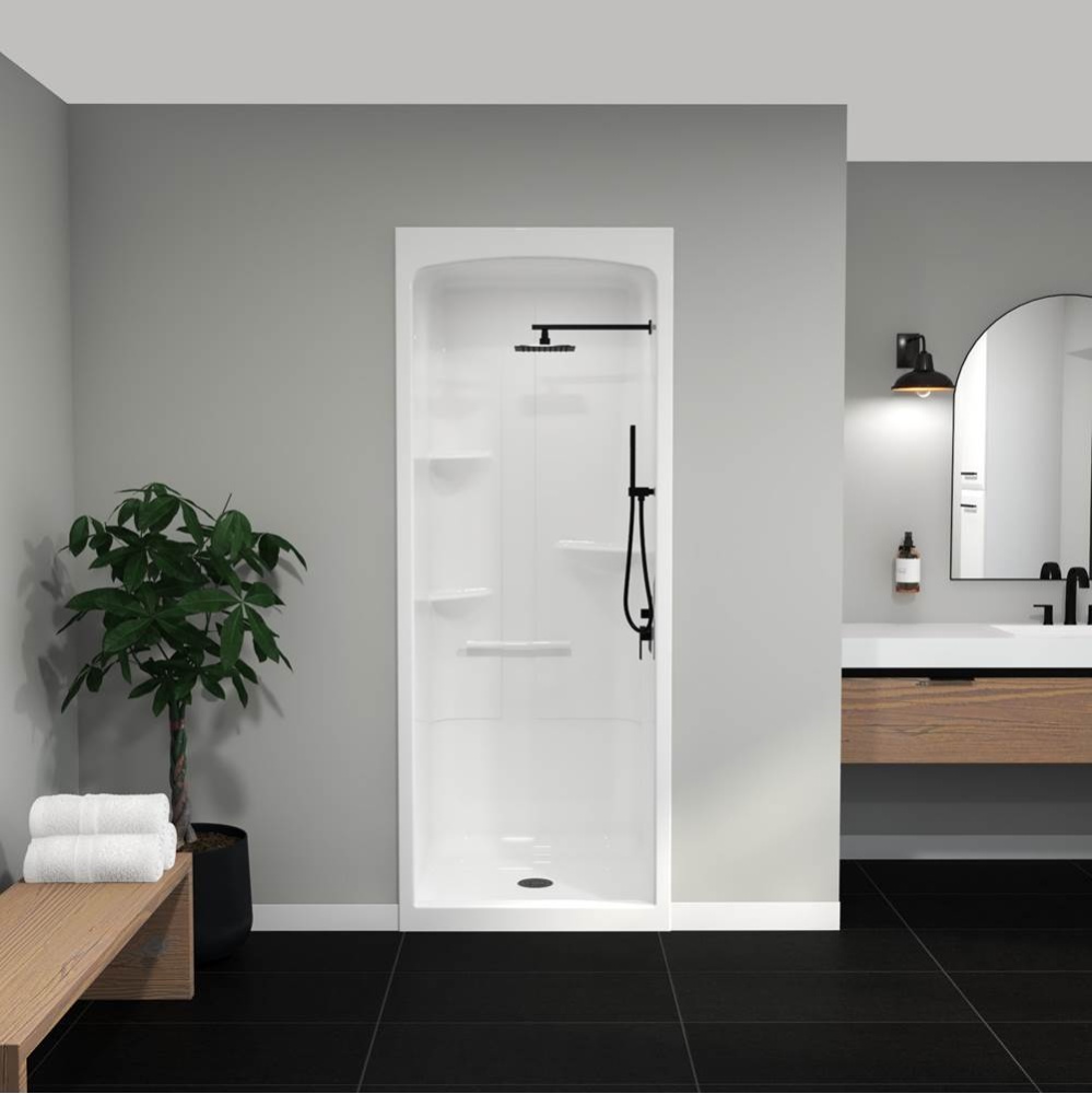 Camelia SHR-3636 Acrylic Alcove Center Drain No Seat One-Piece Shower in White