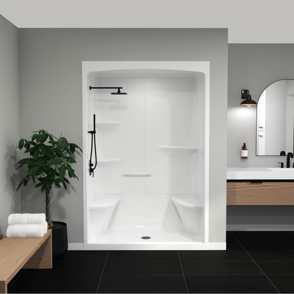 Camelia SHR-6034 Acrylic Alcove Center Drain Left and Right Molded Seat One-Piece Shower in White