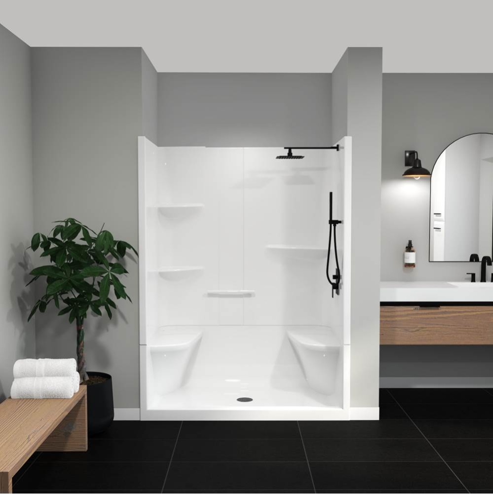 Camelia SH-6034 Acrylic Alcove Center Drain Left and Right Molded Seat Two-Piece Shower in White