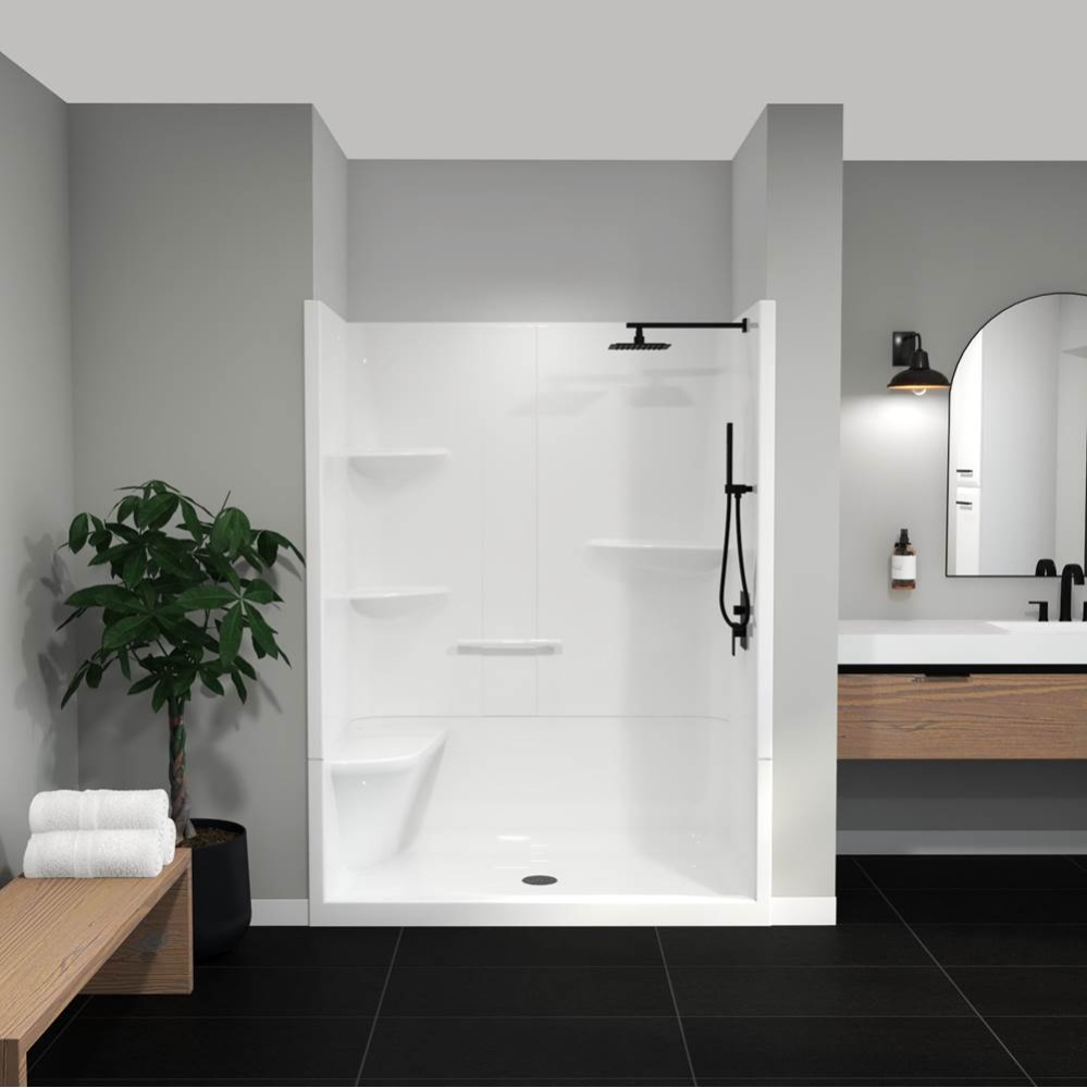 Camelia SH-6034 Acrylic Alcove Center Drain Left Molded Seat Two-Piece Shower in White