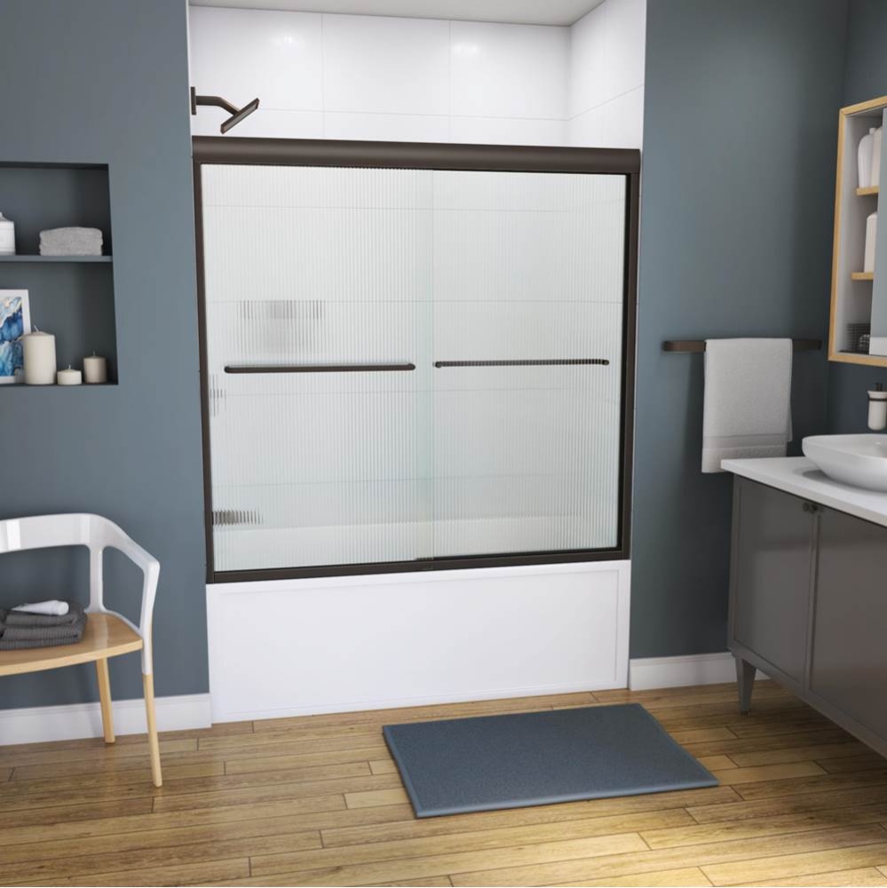 Kameleon 55-59 x 57 in. 6 mm Bypass Tub Door for Alcove Installation with Fluted glass in Dark Bro