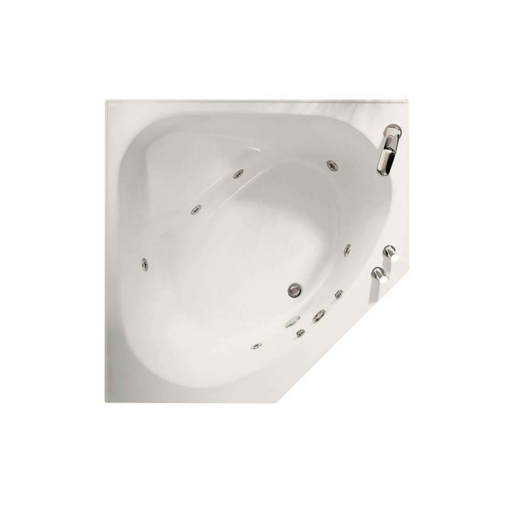 Tandem II 60 in. x 60 in. Corner Bathtub with Whirlpool System Center Drain in Biscuit