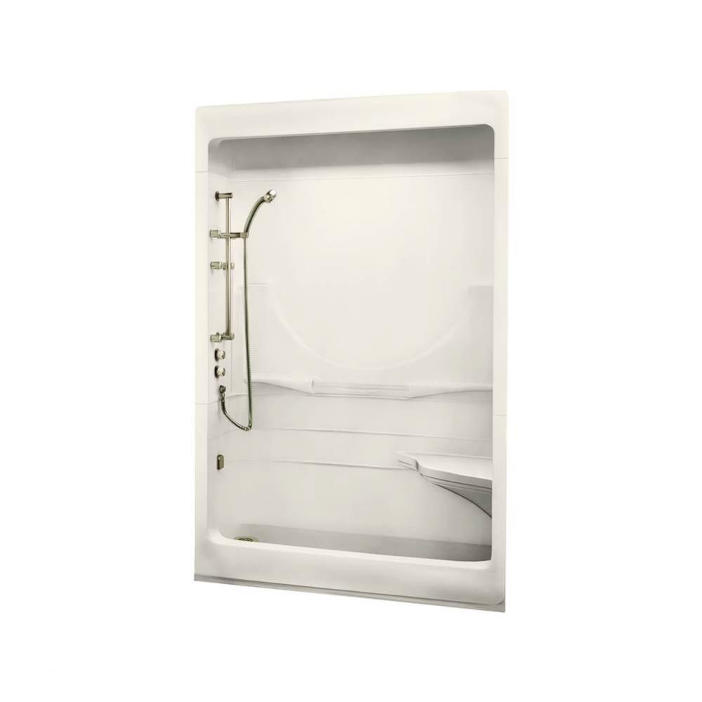Allegro I 59.25 in. x 31.5 in. x 84.625 in. 1-piece Shower with Left Seat, Right Drain in Biscuit