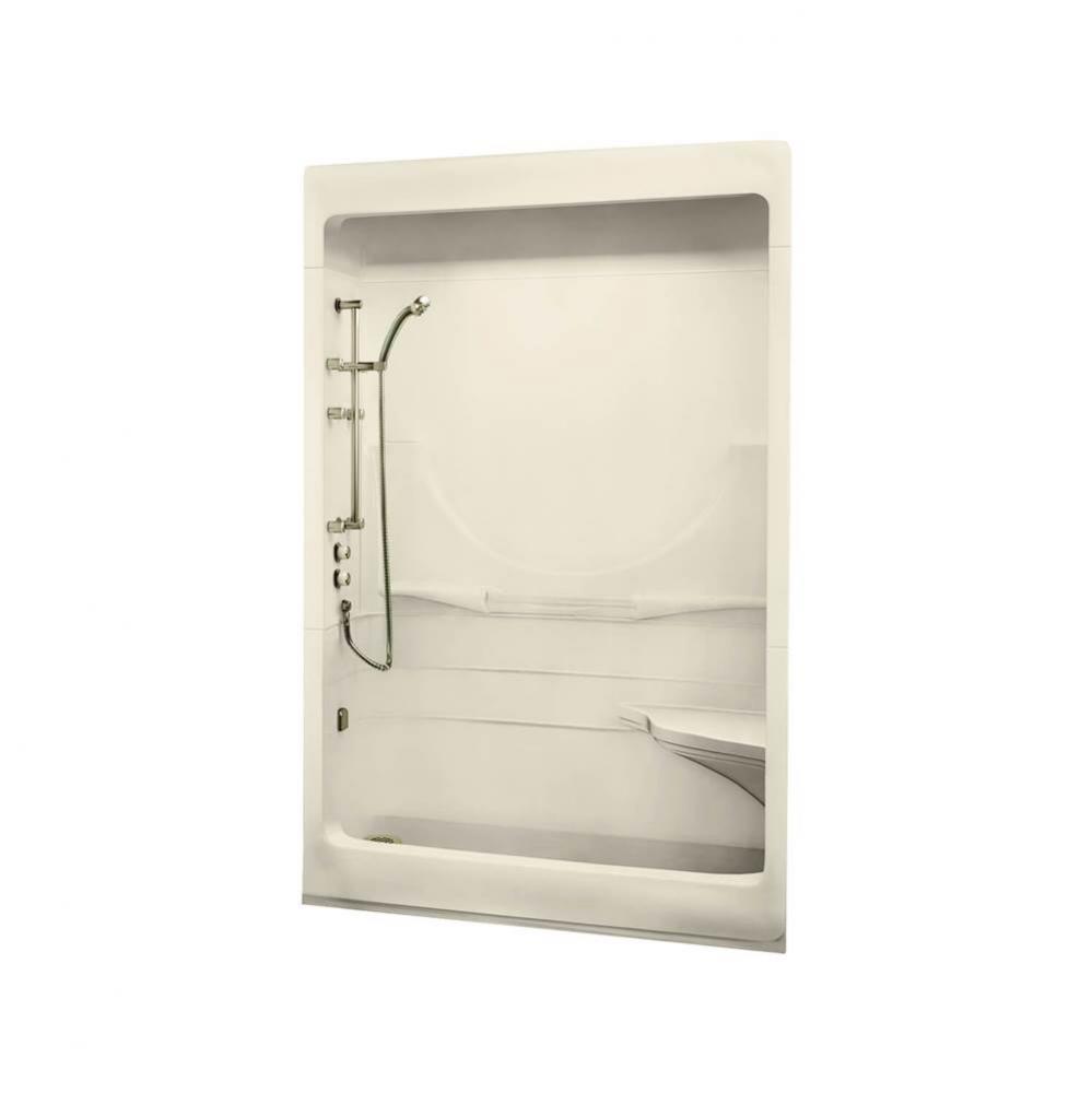 Allegro I 59.25 in. x 33 in. x 84.63 in. 3-piece Shower with Left Seat, Right Drain in Bone