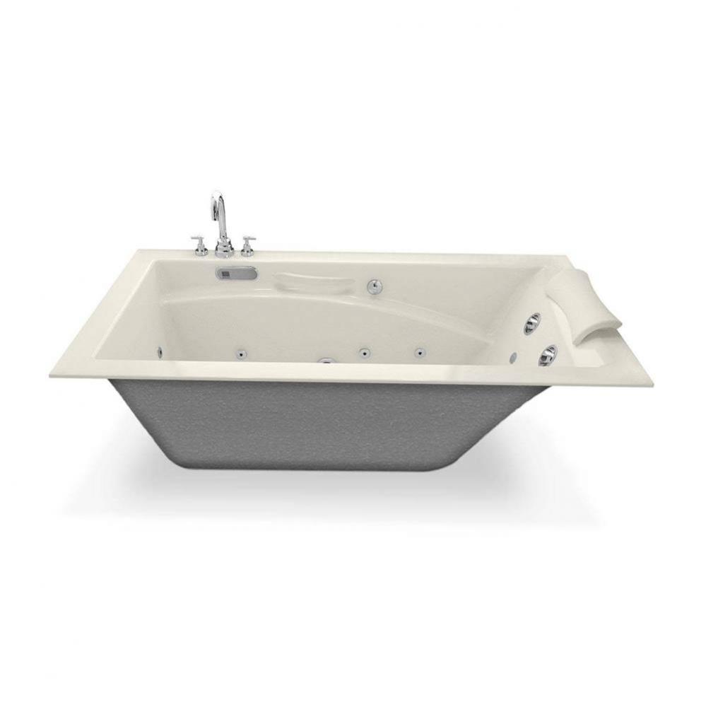 Optik 59.75 in. x 32 in. Alcove Bathtub with Hydrofeel System Right Drain in Biscuit