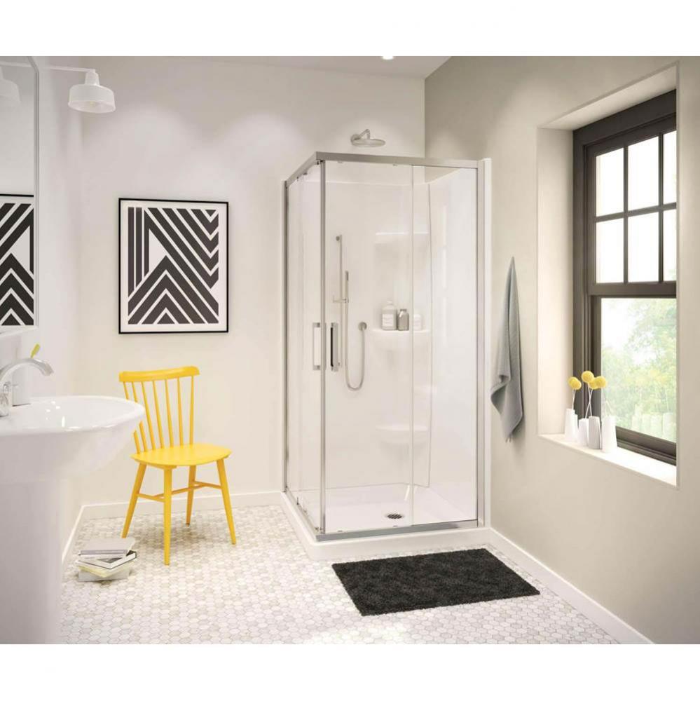 SQ 32.125 in. x 32.125 in. x 4.125 in. Square Corner Shower Base with Center Drain in White