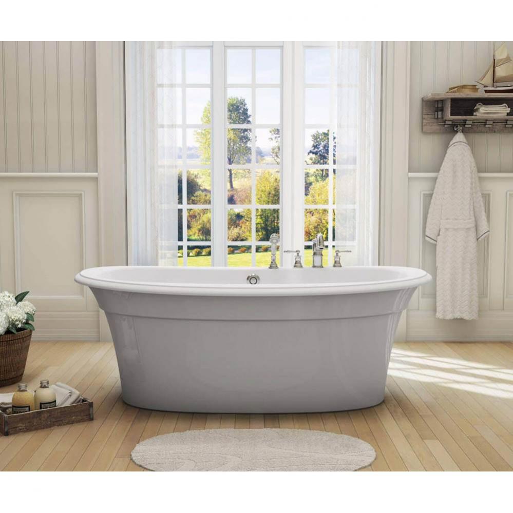 Ella Sleek 66 x 36 Acrylic Freestanding Center Drain Bathtub in White with Sterling Silver Skirt