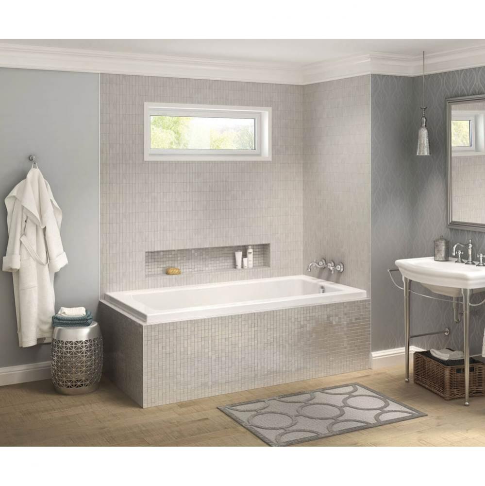 Pose IF 65.75 in. x 31.625 in. Corner Bathtub with Whirlpool System Right Drain in White