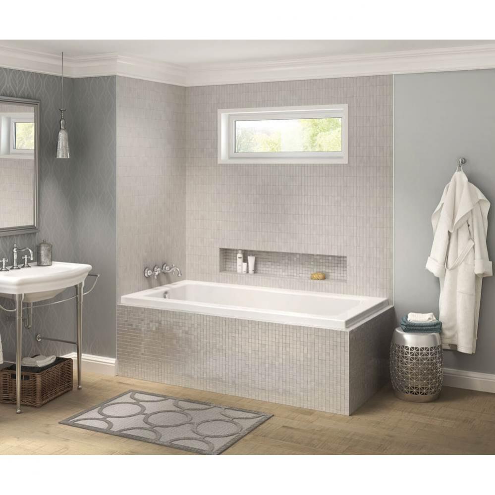 Pose IF 71.5 in. x 35.375 in. Corner Bathtub with Whirlpool System Left Drain in White