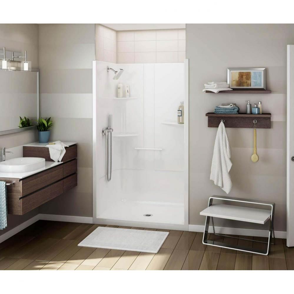 Allia 48 in. x 34 in. x 79 in. 1-piece Shower with Right Seat, Center Drain in White