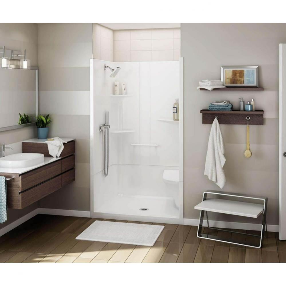 Allia 48 in. x 34.5 in. x 79 in. 2-piece Shower with Right Seat, Center Drain in White