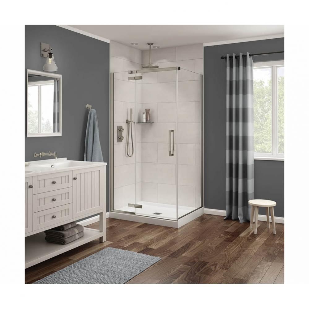 Link Rectangular 34 in. x 42 in. x 75 in. Pivot Corner Shower Door with Clear Glass in Brushed Nic