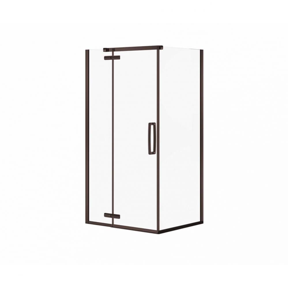 Hana Rectangular 34 in. x 42 in. x 75 in. Pivot Corner Shower Door with Clear Glass in Dark Bronze