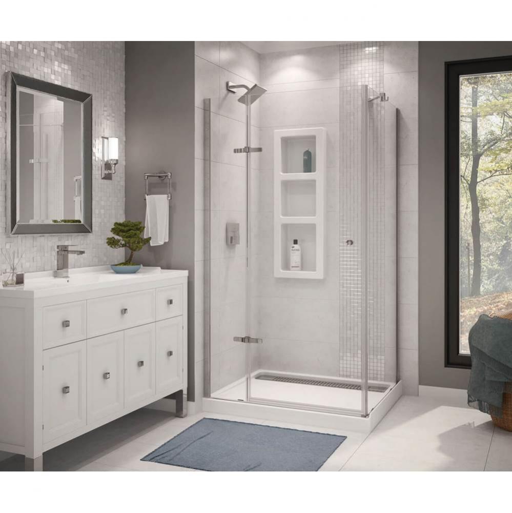 Athena 42 in. x 34 in. x 78.75 in. Rectangular Shower Kit with Center Drain in White with Clear Gl