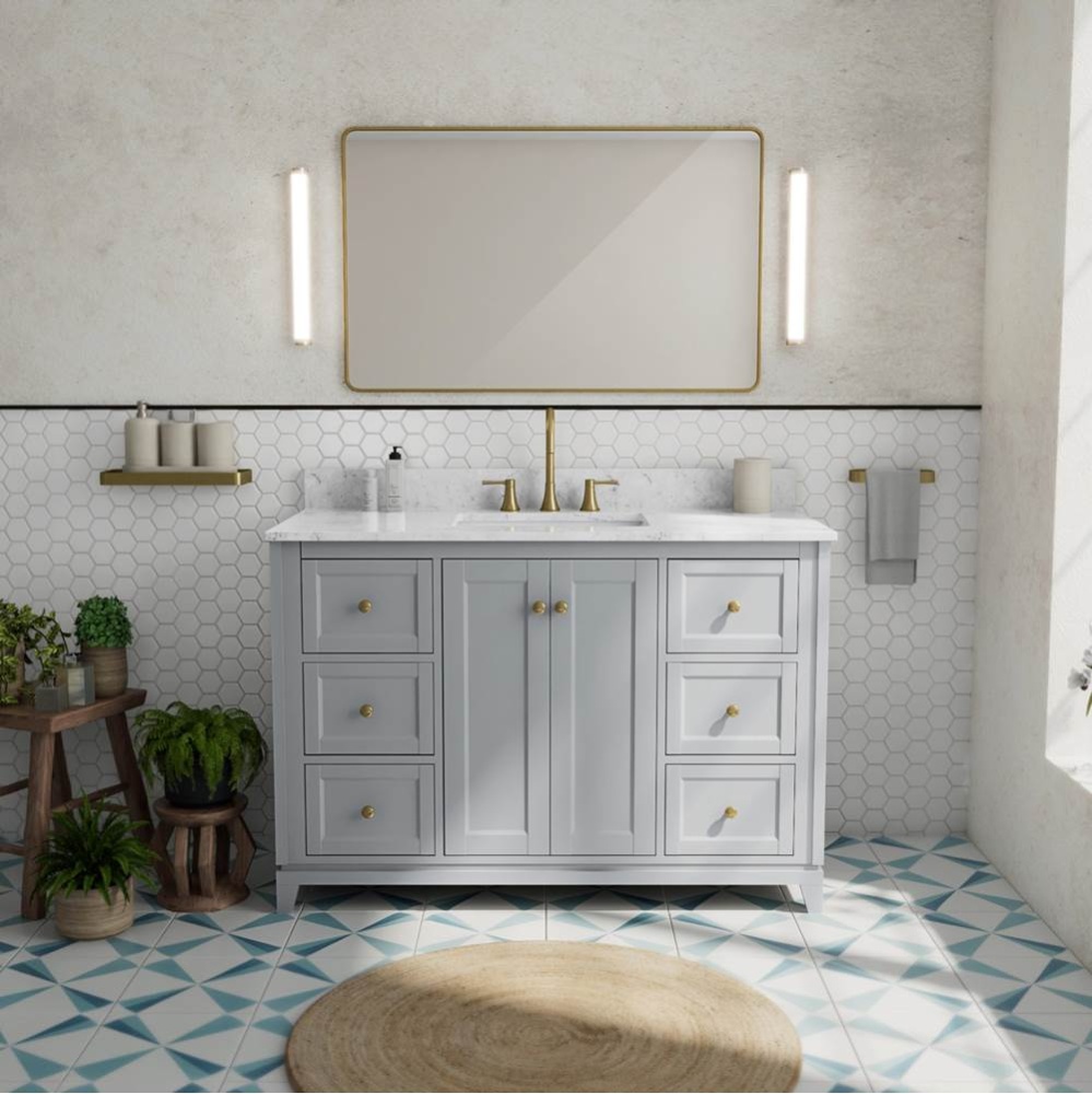 Vanuria 48 in. Freestanding Single Sink Vanity in Light Grey with White Marble Top and Brushed Gol