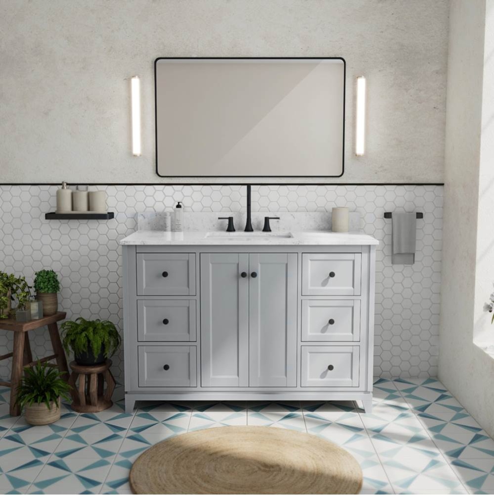Vanuria 48 in. Freestanding Single Sink Vanity in Light Grey with White Marble Top and Matte Black