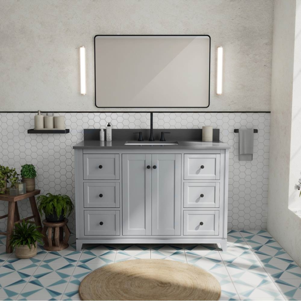 Vanuria 48 in. Freestanding Single Sink Vanity in Light Grey with Grey Quartz Top and Matte Black