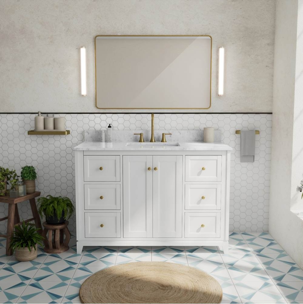Vanuria 48 in. Freestanding Single Sink Vanity in White with White Marble Top and Brushed Gold Har