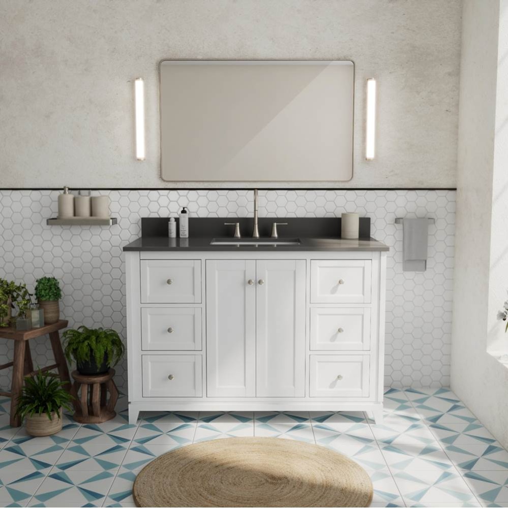 Vanuria 48 in. Freestanding Single Sink Vanity in White with Grey Quartz Top and Brushed Nickel Ha