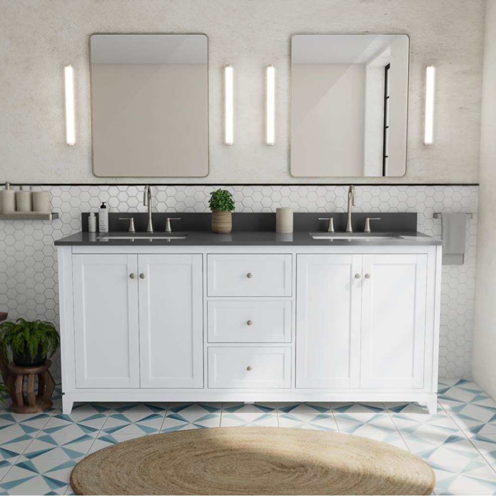 Vanuria 72 in. Freestanding Double Sink Vanity in White with Grey Quartz Top and Brushed Nickel Ha