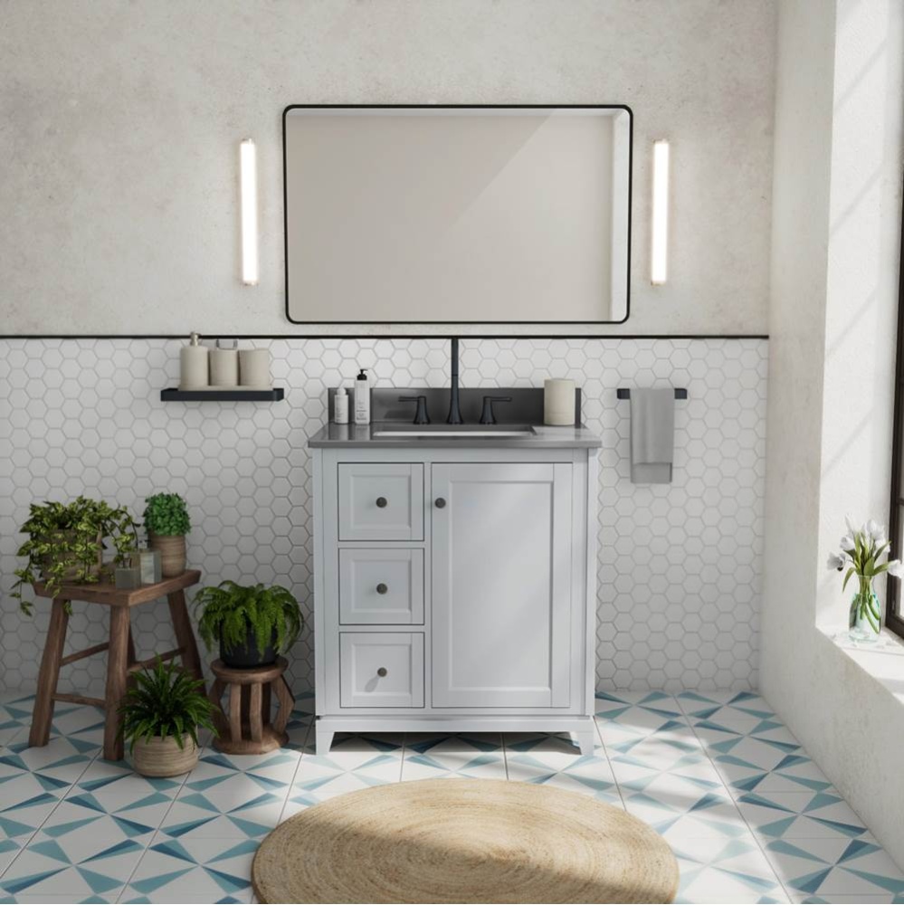 Vanuria Left 30 in. Freestanding Single Sink Vanity in Light Grey with Grey Quartz Top and Matte B