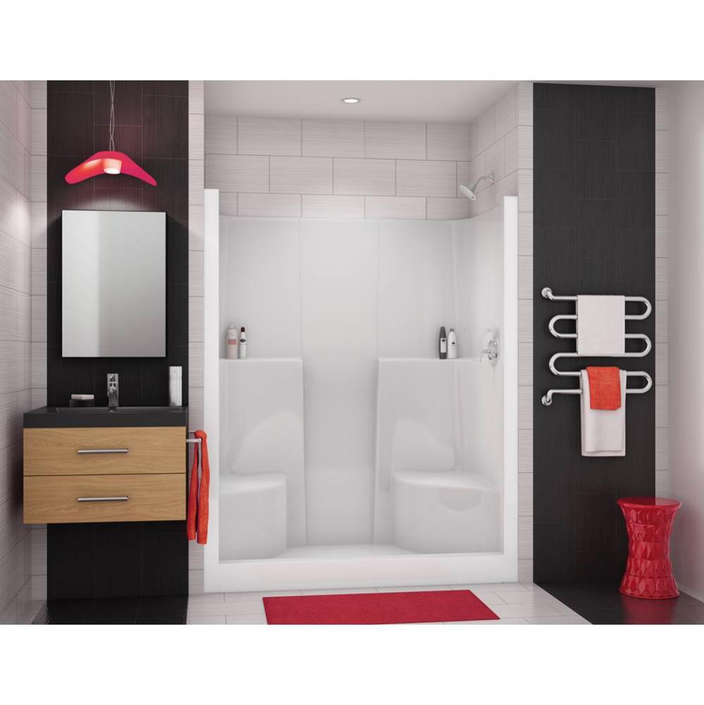 SS3660 60 in. x 36 in. x 75 in. 1-piece Shower with Two Seats, Center Drain in Bone