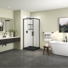 Maax Canada 107331-000-015-000 - Roka 3232 Acrylic Corner Shower Base with Corner Drain in Black