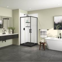 Maax Canada 107332-000-015-000 - Roka 3636 Acrylic Corner Shower Base with Corner Drain in Black