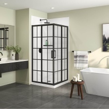 Maax Canada 107481-977-340-000 - Scarlet 36 x 36 Acrylic Corner Drain Shower Kit in White with French Glass in Matte Black