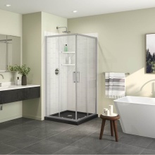 Maax Canada 107482-900-084-000 - Scarlet 36 x 36 Acrylic Corner Drain Shower Kit in Black with Clear Glass in Chrome