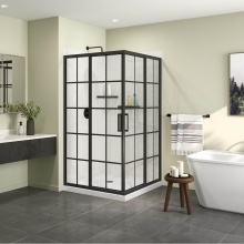 Maax Canada 107486-977-340-000 - Scarlet 42 x 42 Acrylic Corner Drain Shower Kit in White with French Glass in Matte Black