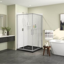 Maax Canada 107487-900-084-000 - Scarlet 42 x 42 Acrylic Corner Drain Shower Kit in Black with Clear Glass in Chrome