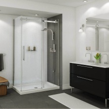 Maax Canada 410003-543-001-000 - B3Round 4836 Acrylic Corner Right Shower Base in White with Anti-slip Bottom with Center Drain