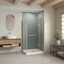 Maax Canada 420034-543-001-100 - B3Square 4236 Acrylic Corner Right Shower Base in White with Anti-slip Bottom with Center Drain