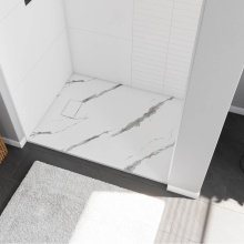 Maax Canada 107912-000-325-000 - Stonea 4832 Solid Surface Universal Shower Base in White Marble with End Drain