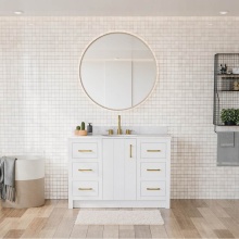 Maax Canada 107767-303-308-343 - Urba 48 in. Freestanding Single Sink Vanity in White with White Marble Top and Brushed Gold Hardwa