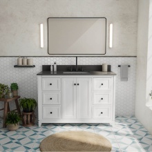 Maax Canada 107764-306-308-340 - Vanuria 48 in. Freestanding Single Sink Vanity in White with Grey Quartz Top and Matte Black Hardw