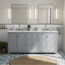 Maax Canada 107765-303-309-343 - Vanuria 72 in. Freestanding Double Sink Vanity in Light Grey with White Marble Top and Brushed Gol