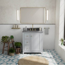 Maax Canada 107763-306-309-343 - Vanuria Left 30 in. Freestanding Single Sink Vanity in Light Grey with Grey Quartz Top and Brushed