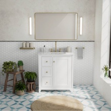 Maax Canada 107763-303-308-343 - Vanuria Left 30 in. Freestanding Single Sink Vanity in White with White Marble Top and Brushed Gol