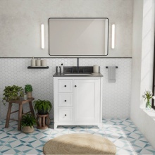 Maax Canada 107763-306-308-340 - Vanuria Left 30 in. Freestanding Single Sink Vanity in White with Grey Quartz Top and Matte Black