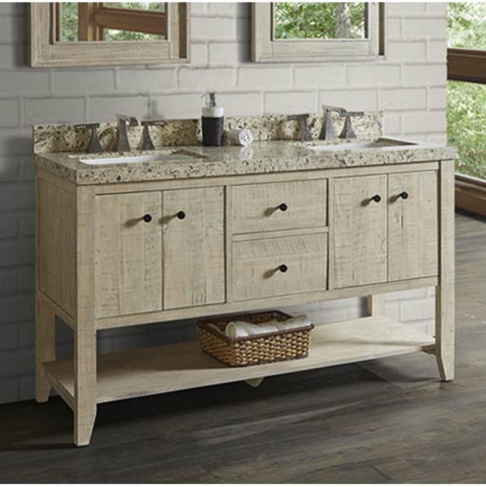 River View 60'' Double Bowl Open Shelf Vanity - Toasted Almond