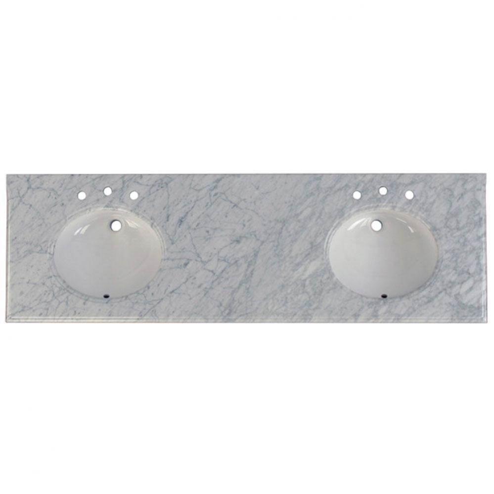 2cm (3/4'') 73'' Double Bowl White Carrera (WC) Marble Top - 8'' wid