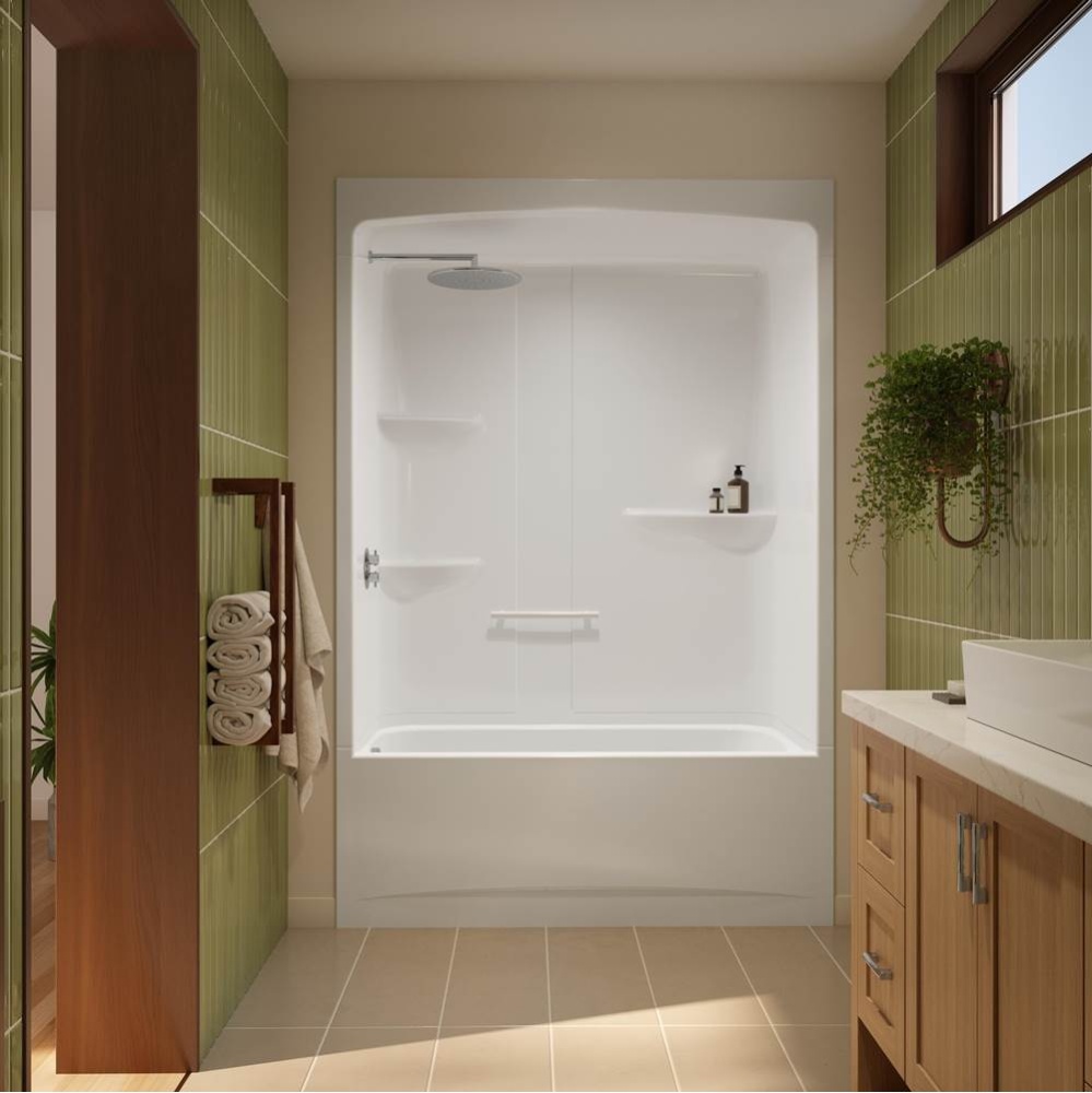 Astley TSR-6032 Acrylic Alcove Right-Hand Drain One-Piece Tub Shower in White